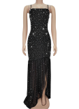 Fashionable Summer Sexy Perm Diamond Sling Slit Dress For Women