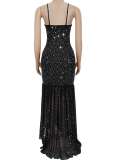 Fashionable Summer Sexy Perm Diamond Sling Slit Dress For Women