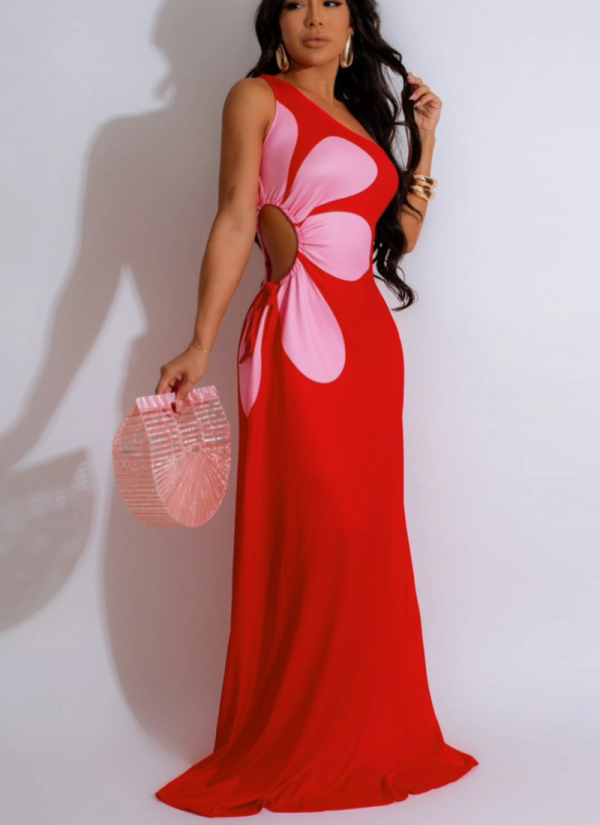 Sexy Slim Off-shoulder Hollow Print Long Dress