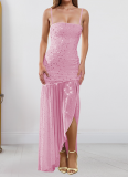 Fashionable Summer Sexy Perm Diamond Sling Slit Dress For Women