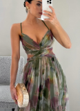 New Sexy Mesh Printed Suspender Dress