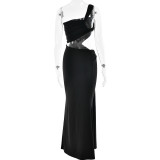 Sexy One-shoulder Halter-back Tube Top Pleated Long Dress