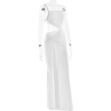 Sexy One-shoulder Halter-back Tube Top Pleated Long Dress