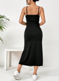 Women'S Suspender Wrap Chest High Slit Leopard Print Hip Dress