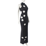 Sexy Sleeveless Hollow Long Detachable Flower Dress