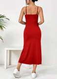 Women'S Suspender Wrap Chest High Slit Leopard Print Hip Dress
