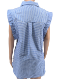 New Fashion Striped Lapel Sleeveless Shirt Shorts Two-Piece Suit For Women