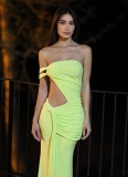 Sexy One-shoulder Halter-back Tube Top Pleated Long Dress
