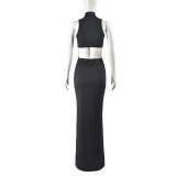 Sexy Sleeveless Hollow Long Detachable Flower Dress