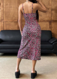 Women'S Suspender Wrap Chest High Slit Leopard Print Hip Dress