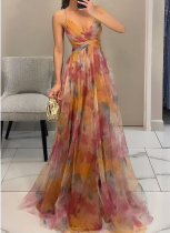 New Sexy Mesh Printed Suspender Dress