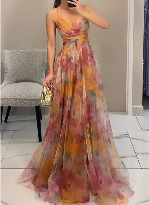 New Sexy Mesh Printed Suspender Dress