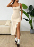 Women'S Suspender Wrap Chest High Slit Leopard Print Hip Dress