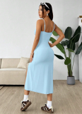 Women'S Suspender Wrap Chest High Slit Leopard Print Hip Dress