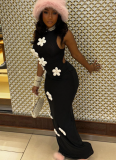 Sexy Sleeveless Hollow Long Detachable Flower Dress