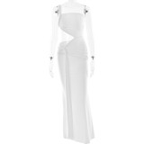 Sexy One-shoulder Halter-back Tube Top Pleated Long Dress