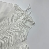 Sexy V-neck Fringe Top With Hip-hugging High-slit Skirt Two-piece Suit