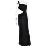 Sexy One-shoulder Halter-back Tube Top Pleated Long Dress
