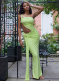Sexy One-shoulder Halter-back Tube Top Pleated Long Dress