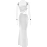 Sexy One-shoulder Halter-back Tube Top Pleated Long Dress