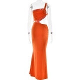 Sexy One-shoulder Halter-back Tube Top Pleated Long Dress