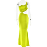 Sexy One-shoulder Halter-back Tube Top Pleated Long Dress