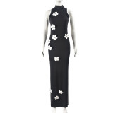 Sexy Sleeveless Hollow Long Detachable Flower Dress