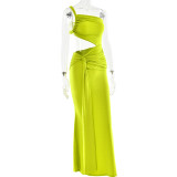 Sexy One-shoulder Halter-back Tube Top Pleated Long Dress