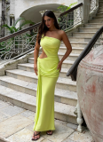 Sexy One-shoulder Halter-back Tube Top Pleated Long Dress