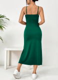 Women'S Suspender Wrap Chest High Slit Leopard Print Hip Dress
