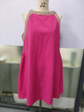 Hot-selling Hollow Lace Stitching Sleeveless Solid Color A-line Dress
