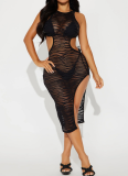Sexy See-through Hollow Dress With Bikini Three-piece Set