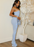 Sexy Hot Girl Letter Print Slim Fit Suspender Sleeveless Long Dress