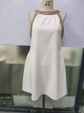 Hot-selling Hollow Lace Stitching Sleeveless Solid Color A-line Dress