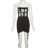 Fashion Letter Print Slim Fit One Shoulder Dress