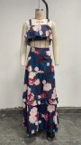 Sexy Suspender Top and Lotus Leaf Long Skirt Two Piece Set