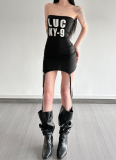 Fashion Letter Print Slim Fit One Shoulder Dress