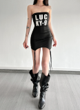 Fashion Letter Print Slim Fit One Shoulder Dress