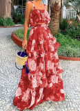 Sexy Suspender Top and Lotus Leaf Long Skirt Two Piece Set