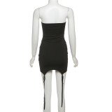 Fashion Letter Print Slim Fit One Shoulder Dress