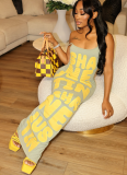 Sexy Hot Girl Letter Print Slim Fit Suspender Sleeveless Long Dress