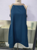 Hot-selling Hollow Lace Stitching Sleeveless Solid Color A-line Dress