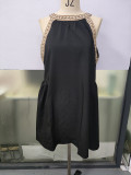 Hot-selling Hollow Lace Stitching Sleeveless Solid Color A-line Dress