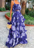 Sexy Suspender Top and Lotus Leaf Long Skirt Two Piece Set