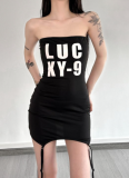 Fashion Letter Print Slim Fit One Shoulder Dress