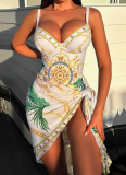 Sexy Printed Bikini One-Piece Swimsuit Cover-Up Two-Piece Set