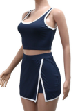 Fashionable Contrast Color Camisole Top Pants Skirt Sports Two-Piece Suit