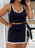 Fashionable Contrast Color Camisole Top Pants Skirt Sports Two-Piece Suit