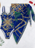Sexy Printed Bikini One-Piece Swimsuit Cover-Up Two-Piece Set