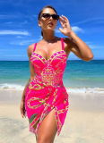 Sexy Printed Bikini One-Piece Swimsuit Cover-Up Two-Piece Set